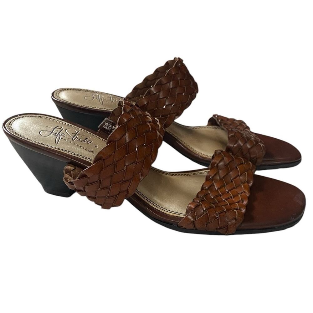 Life Stride Skip Brown Faux Leather Braided Wedge Sandals Women's Size 8.5 M